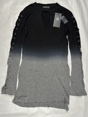 NEW Rock & Republic Y2K XS Extra Small Black Grey Ombre Fade Ribbed Grommets